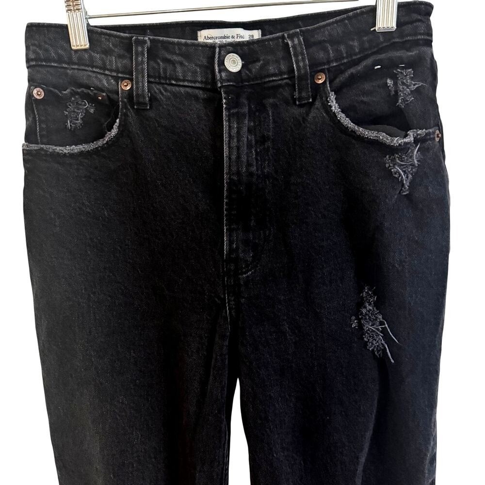 Abercrombie & Fitch The 90s Straight Ultra High Rise Distressed Black Jeans 28 6 - Picture 2 of 4
